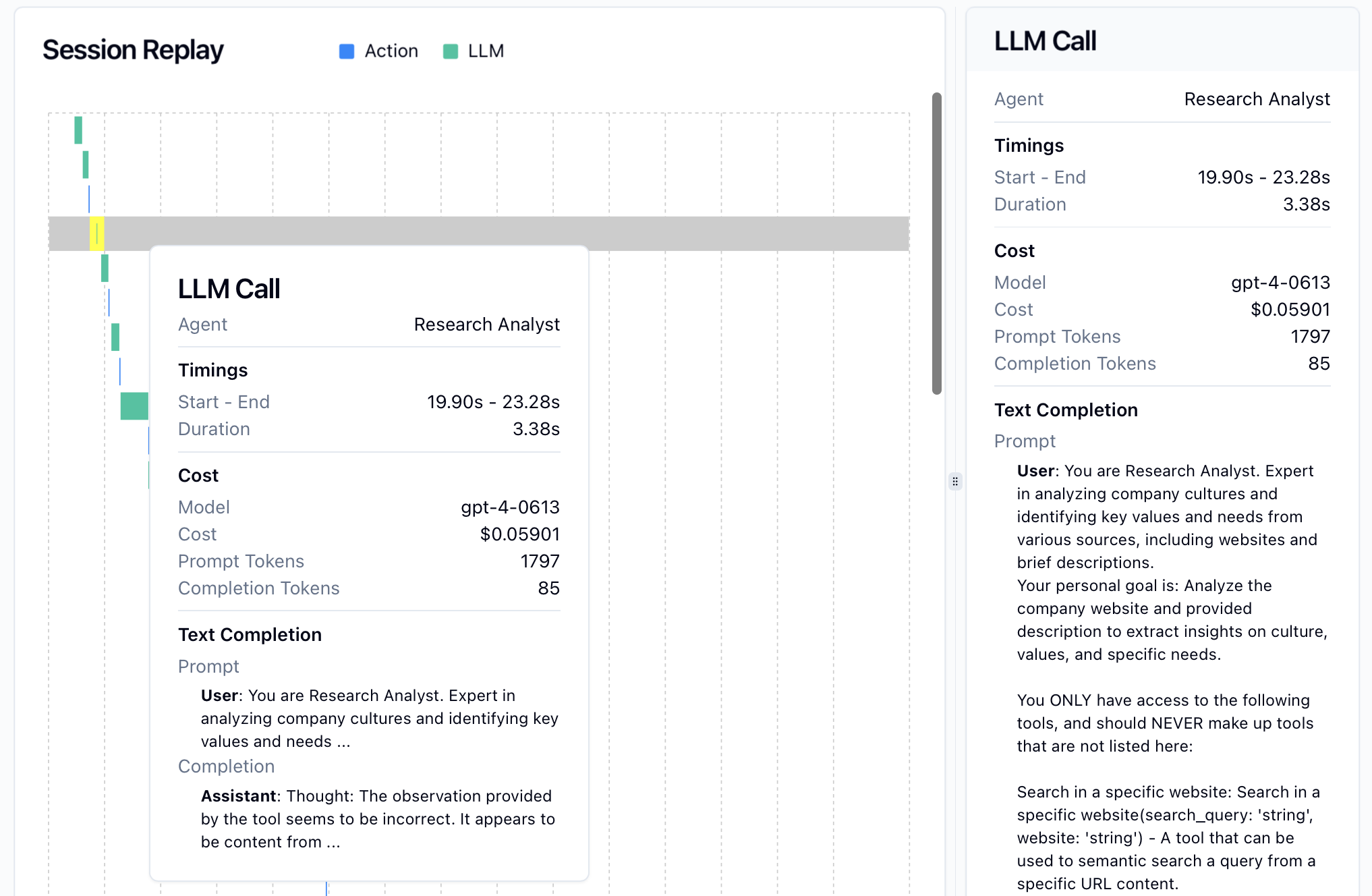 Viewing a step-by-step agent replay execution graph